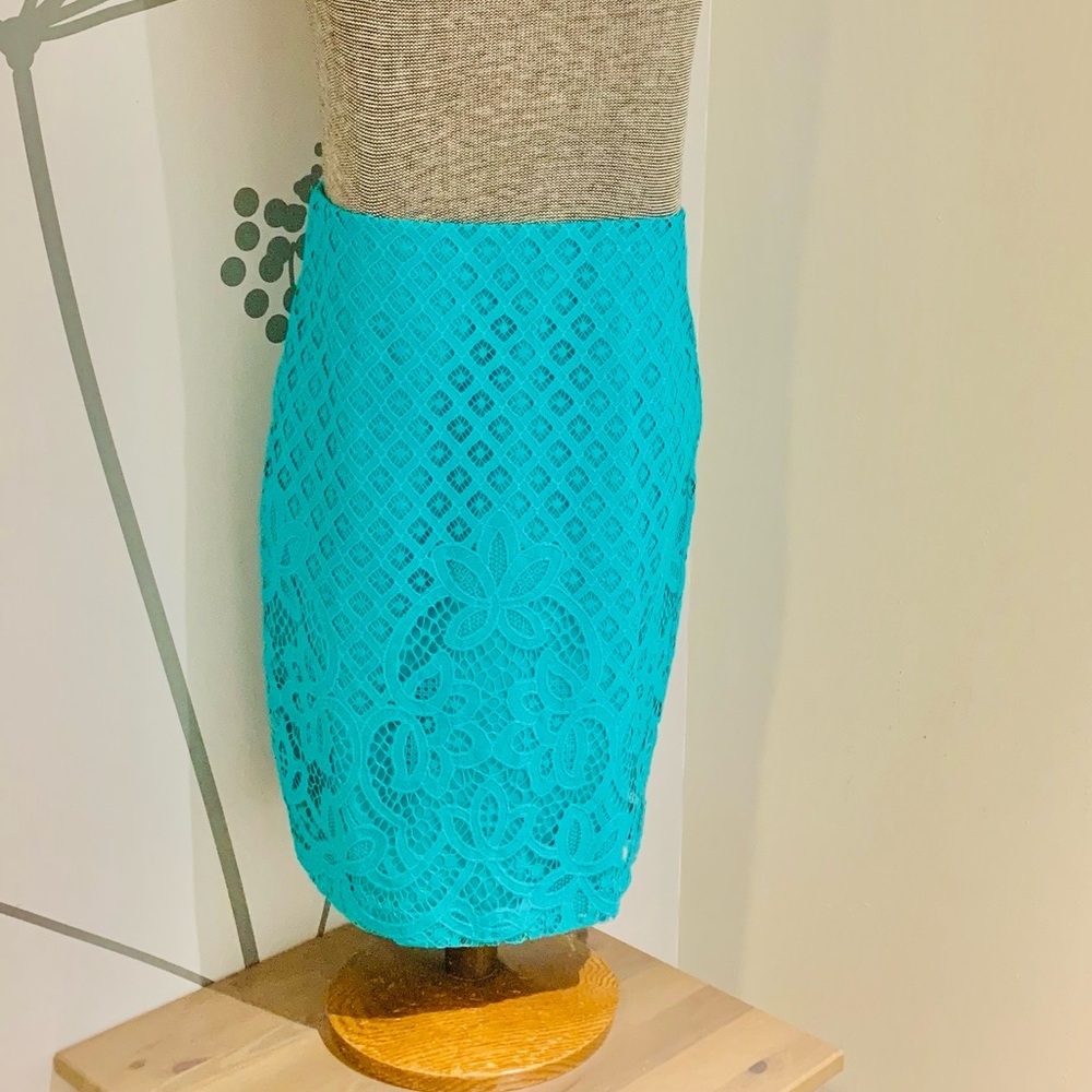 LOFT Lace Pencil Eyelet Lace Skirt in Green